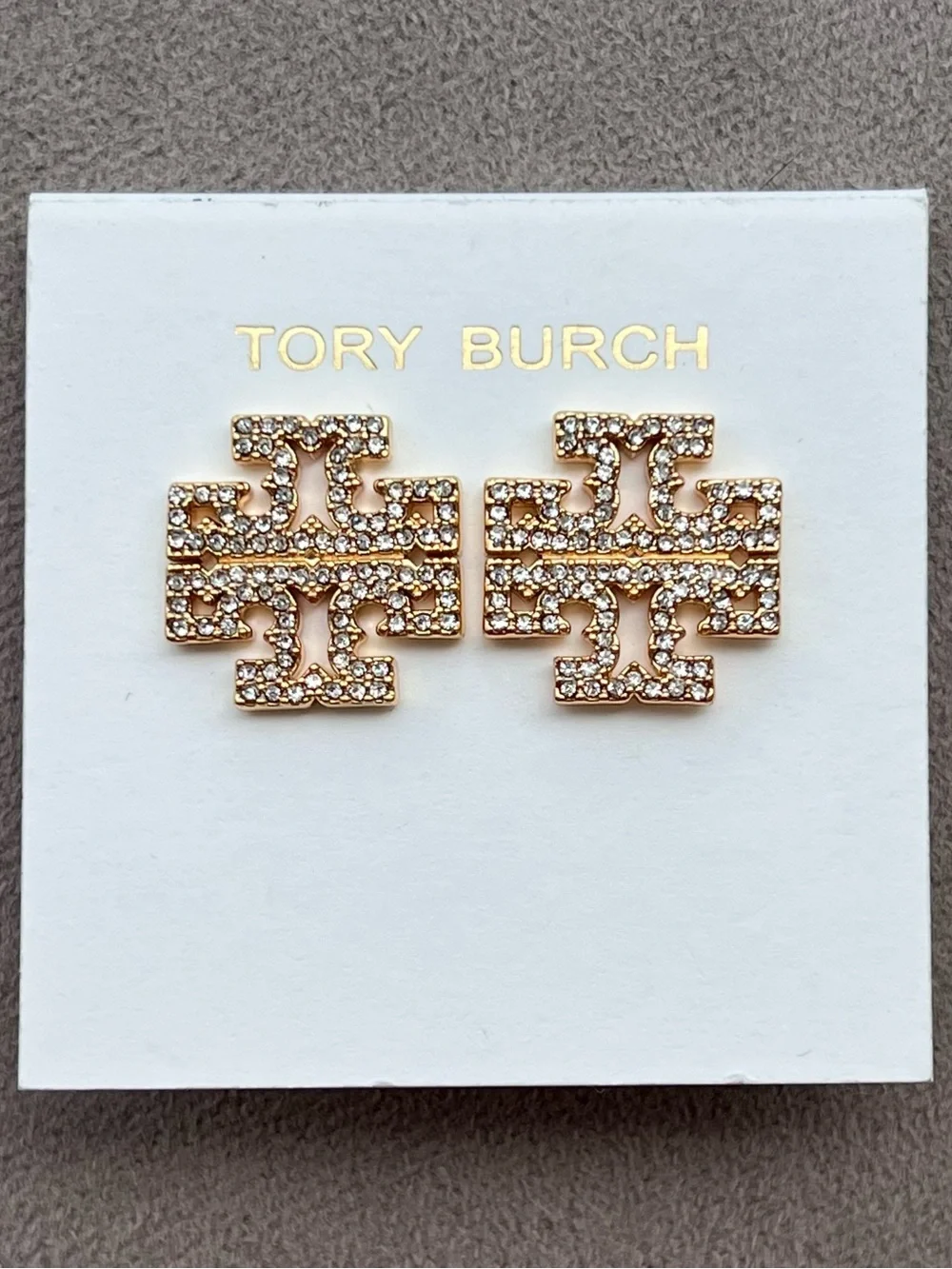 Tory Burch Gold Icon Pave Stud Earrings